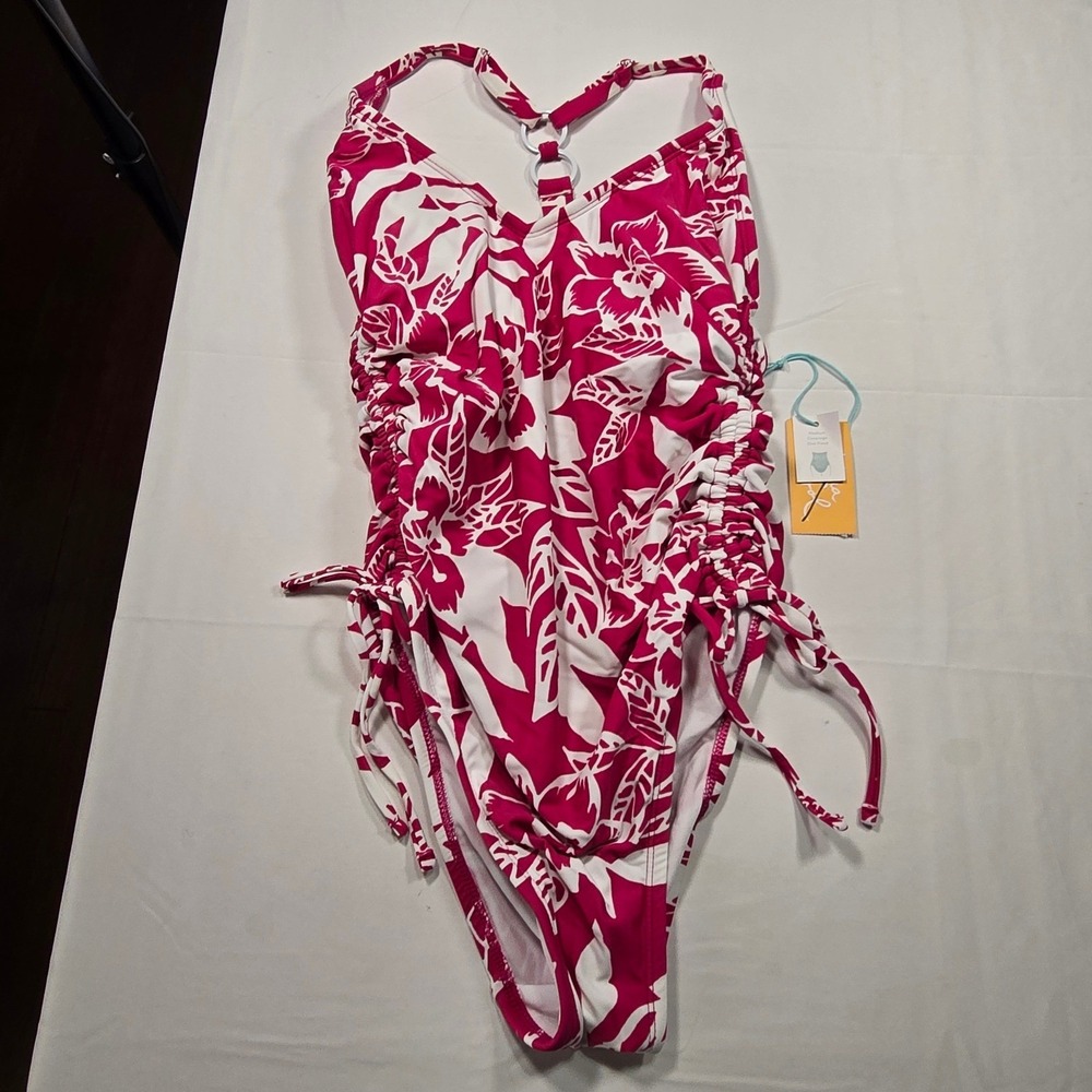 NWT Kona Sol Ruched Tropical Floral One Piece Swimsuit‎ Women's Small